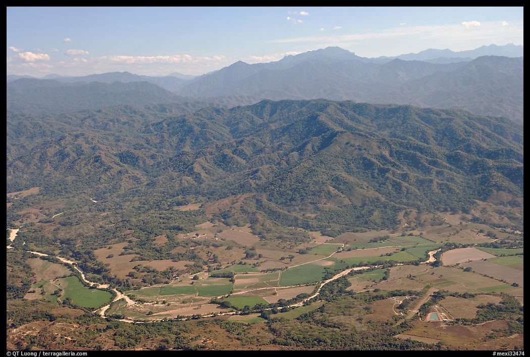 Aerial view of plain, foothills and Sierra de Madre. Mexico