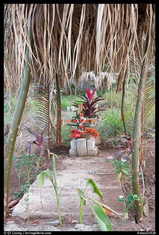Tropical tomb in a cemetery. Mexico