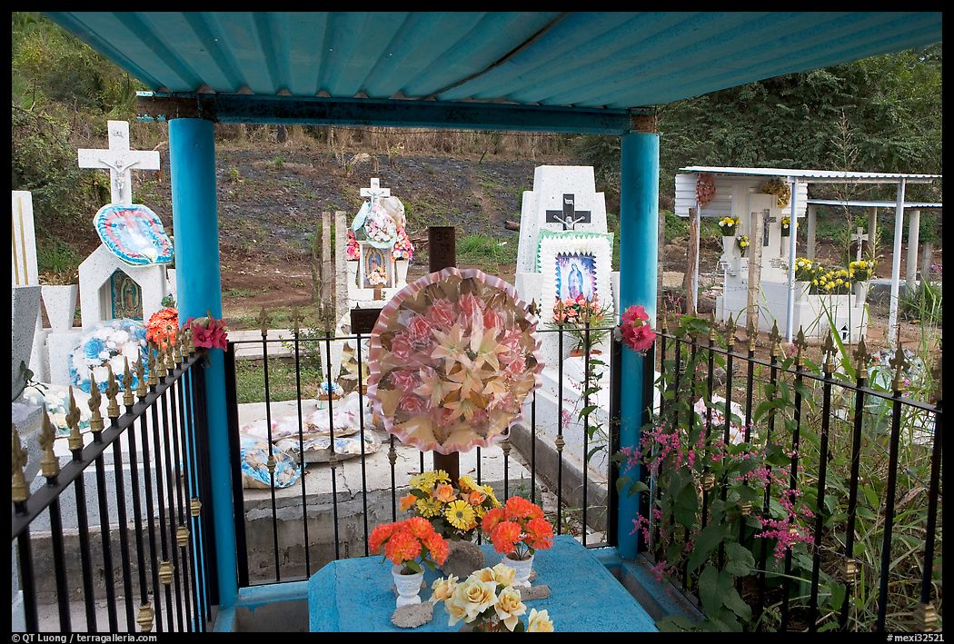 Covered tomb in a cemetery. Mexico
