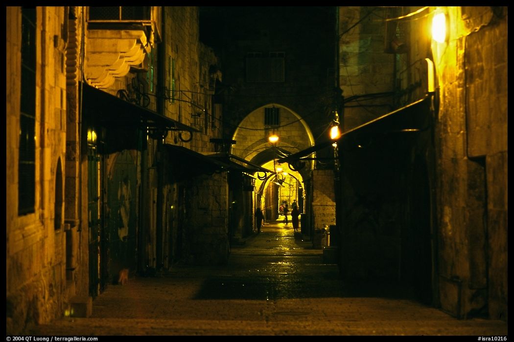 Old street and arches by night. Jerusalem, Israel