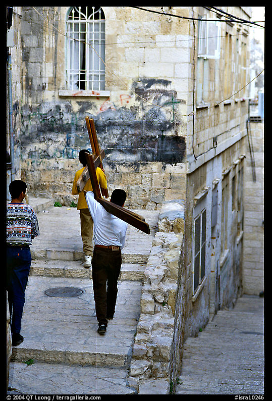 Men carrying crosses. Jerusalem, Israel