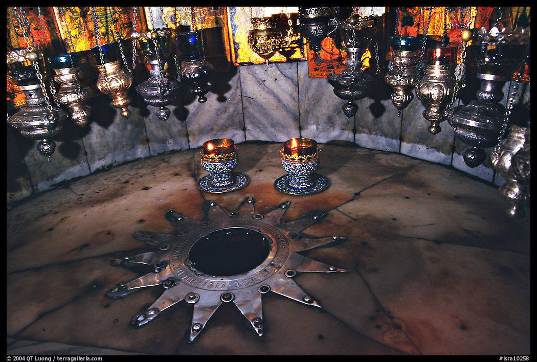 The nativity star in the Church of the Nativity, Bethlehem. West Bank, Occupied Territories (Israel)