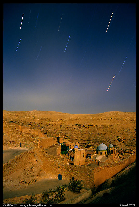 Star trails above the Mar Saba Monastery. West Bank, Occupied Territories (Israel)