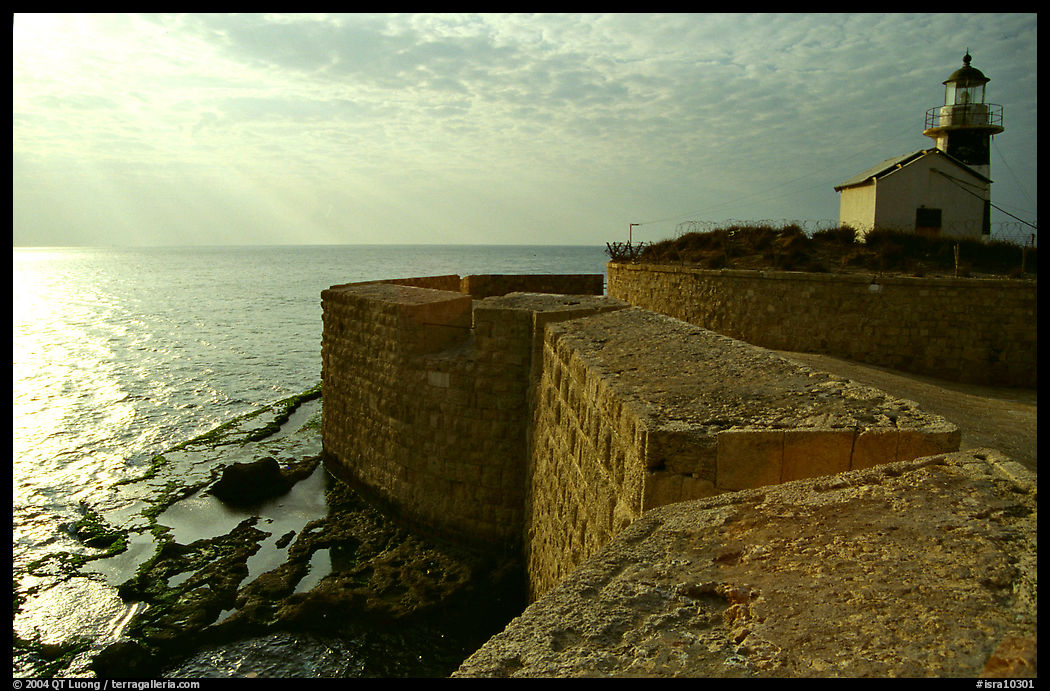 Seawall and lighthouse, late afternoon, Akko (Acre). Israel