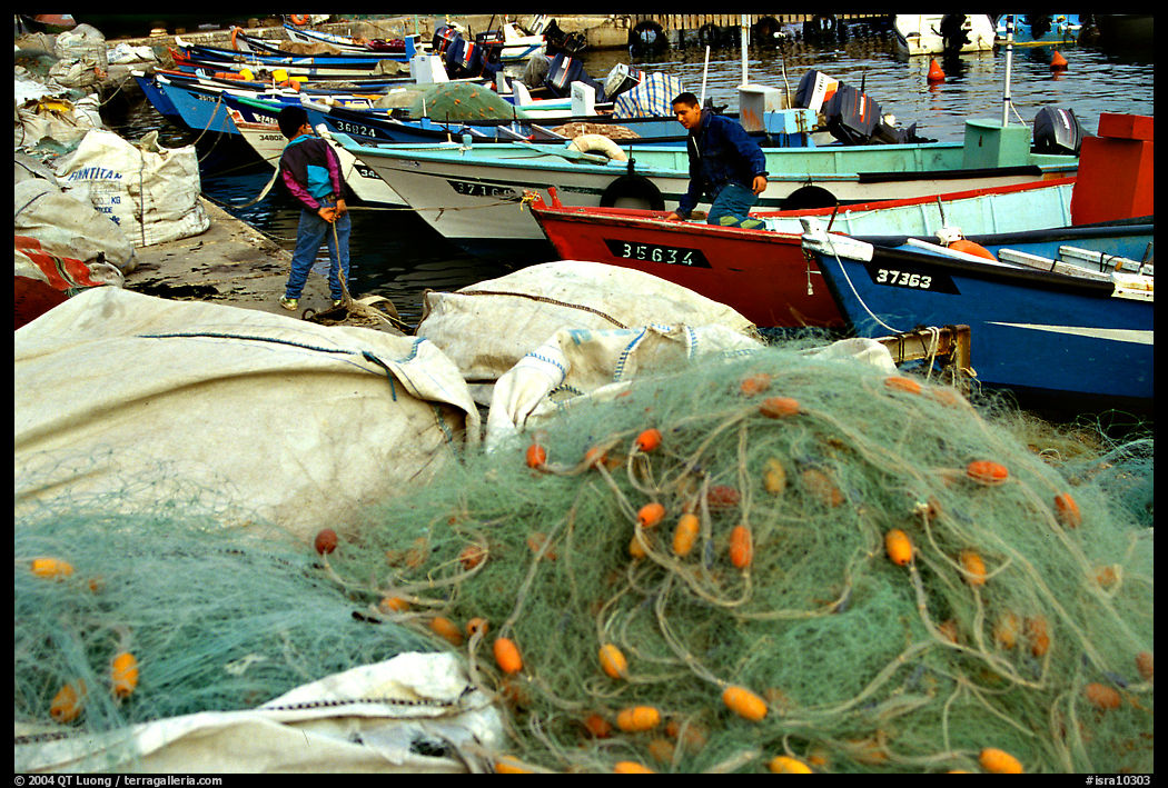 Fishing nets and boats, Akko (Acre). Israel