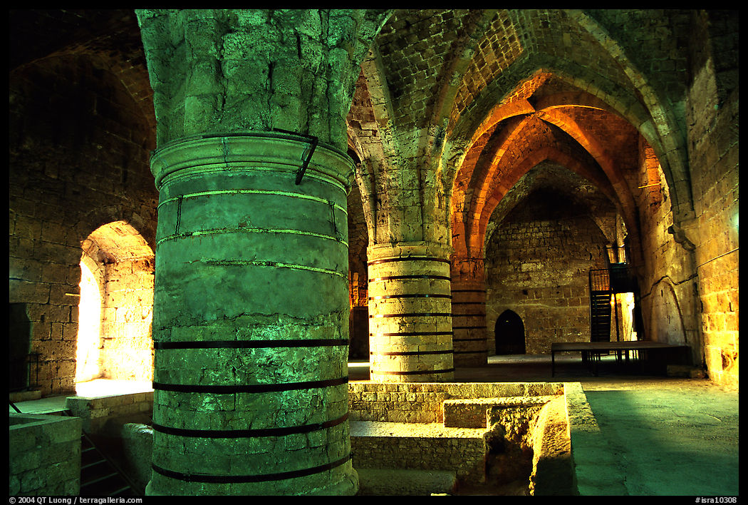 Huge columns in the Knights Hospitalliers quarters, Akko (Acre). Israel