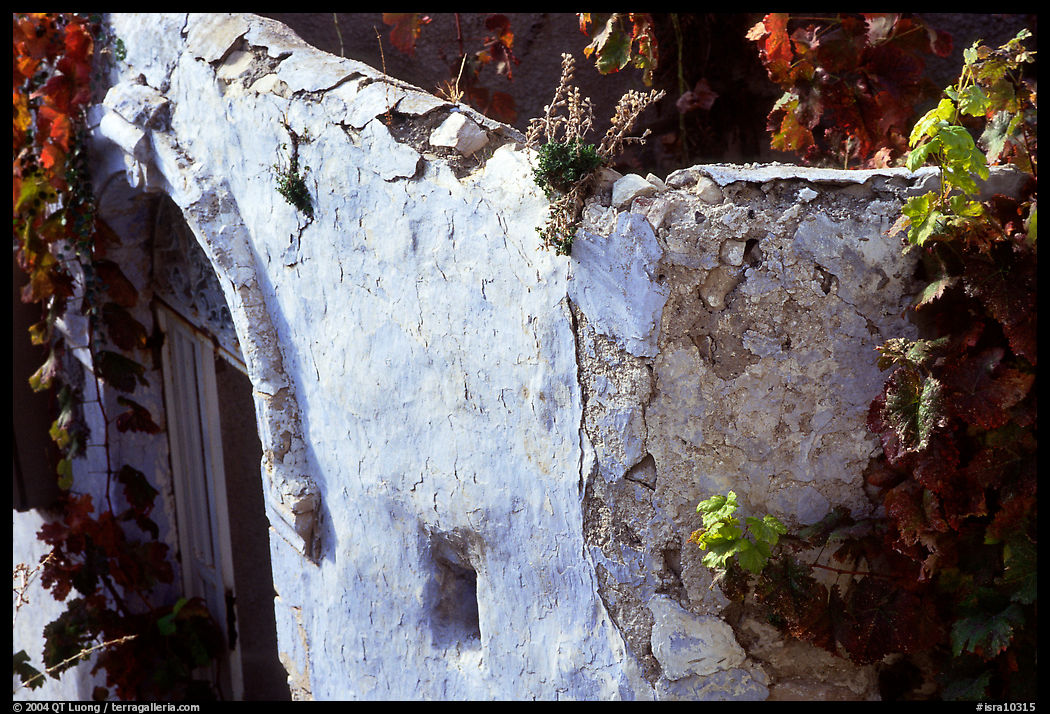 Wall with blue tint in the old city of Safed (Tsfat). Israel