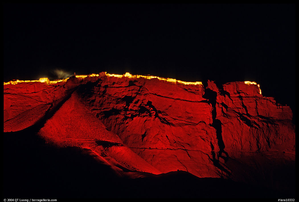 Summit plateau illuminated at night, Masada. Israel