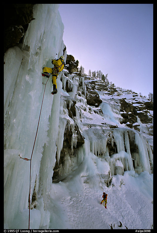 Francois climbs a new route, Fournel. French Alps