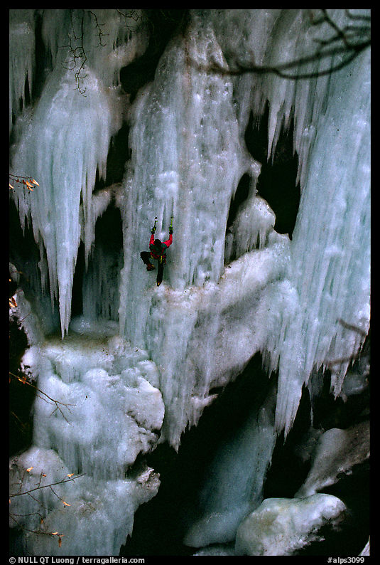 Tuan soloes at Pont de la Serre falls. French Alps