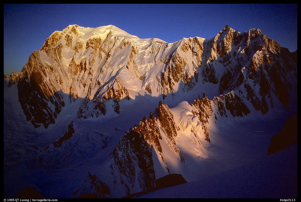 East Face of Mont-Blanc at sunrise. Mont-Blanc range, French Alps