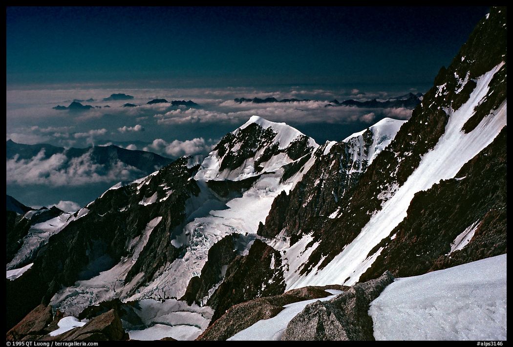 Bionnassay ridge from the Jaccoux-Domenech route. Mont-Blanc range, French Alps