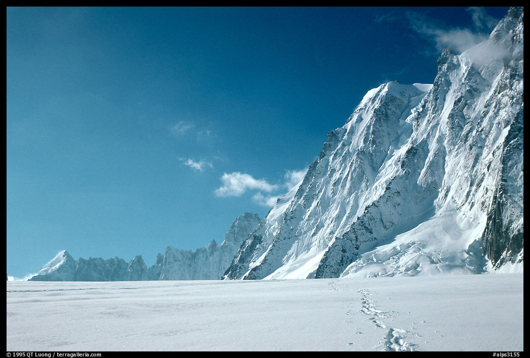 North faces of Les Droites and Les Courtes, seen from the Argentiere Glacier. Mont-Blanc range, French Alps