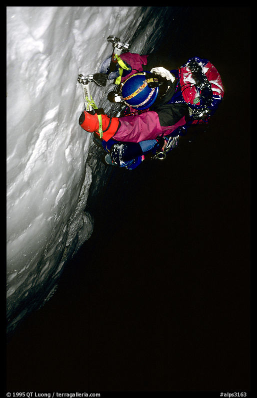 Frank Levy at night,  North face of Les Droites,  Mont-Blanc Range, French Alps.