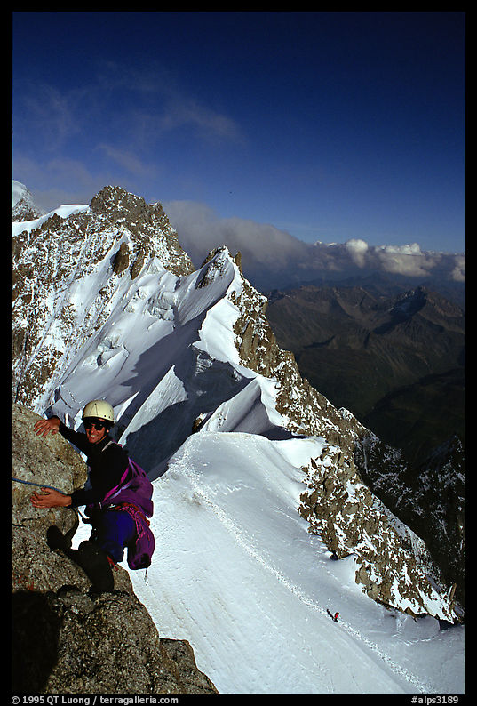 Climbing the South Face of Dent du Geant, Mont-Blanc Range, French Alps.