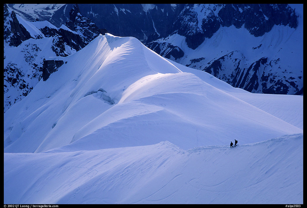 Alpinists on the Aiguille du Midi ridge.
