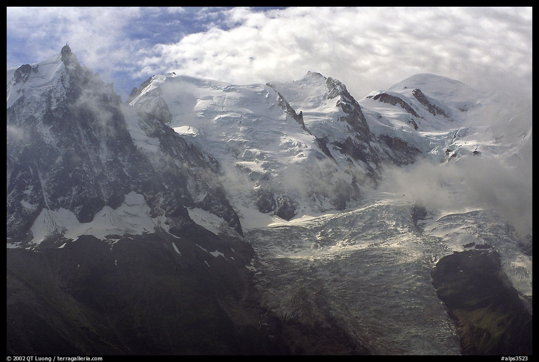 Aiguille du Midi, Tacul, Mt Maudit, and Mt Blanc, French Alps.