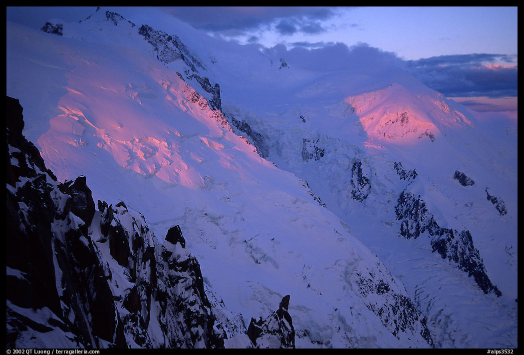 North Face of Mont-Blanc and Dome du Gouter. Mont-Blanc range, French Alps