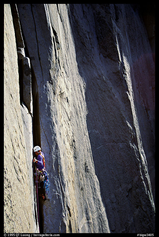 Like many, the pitch above Dolt Towe is crack climbing. El Capitan, Yosemite, California