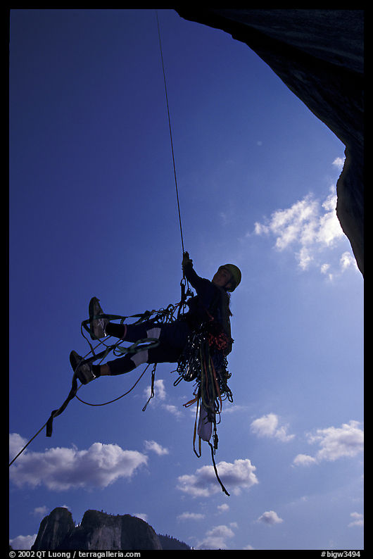 Going up the fixed rope, first pitch. El Capitan, Yosemite, California
