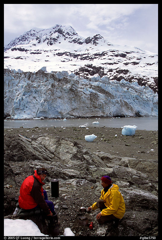 Cooking in front of Lamplugh Glacier. Glacier Bay National Park, Alaska