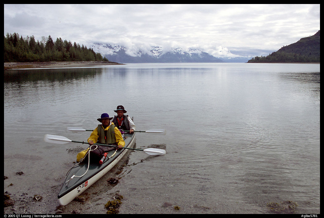 Kayakers land in Hugh Miller Inlet. Glacier Bay National Park, Alaska