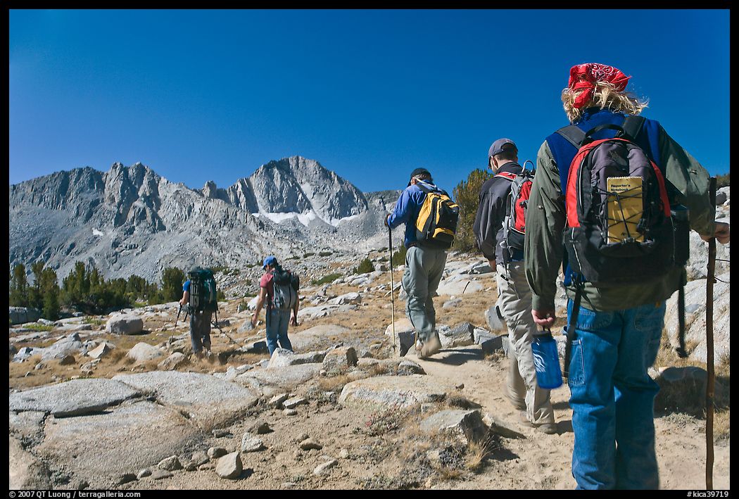 Close view of hikers, Dusy Basin. Kings Canyon National Park, California