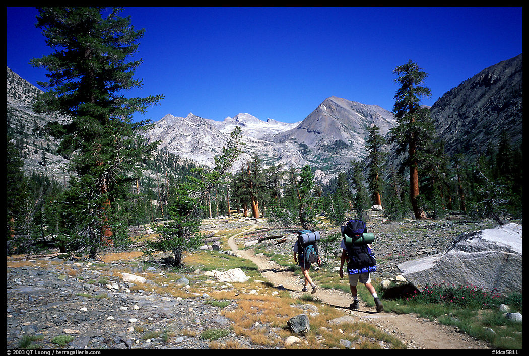 Backpackers on the John Muir Trail. Kings Canyon National Park, California