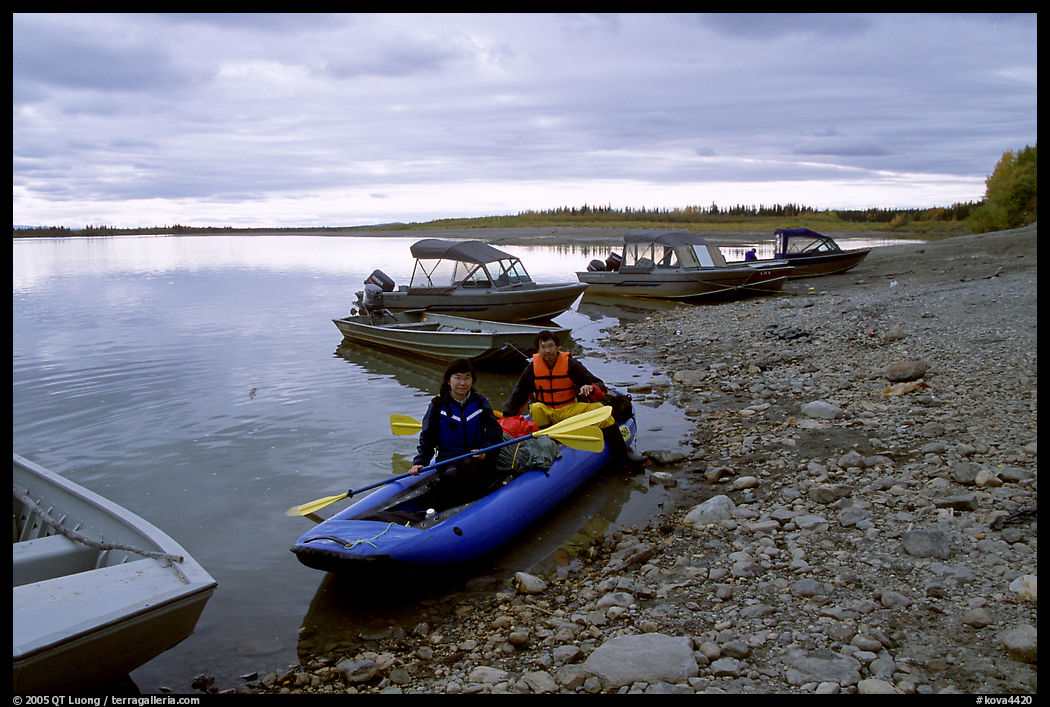 Putting up the canoe in Ambler. Kobuk Valley National Park, Alaska