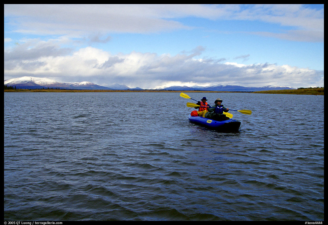 Canoeists Paddling on the wide Kobuk River. Kobuk Valley National Park, Alaska