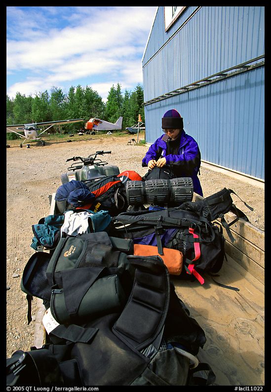 Trailer loaded with backpacking gear. Lake Clark National Park, Alaska