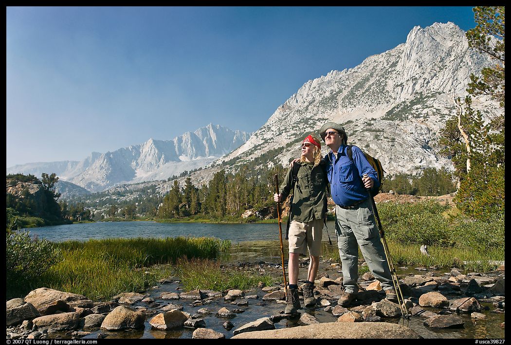 Father and son at Long Lake, John Muir Wilderness. Kings Canyon National Park, California