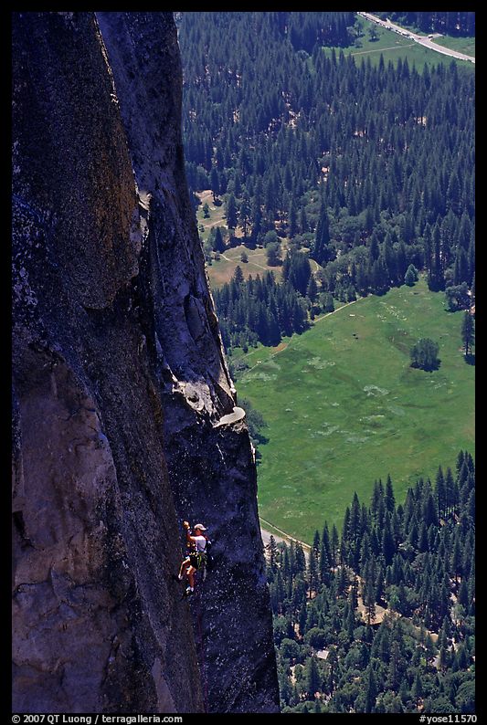 Climber of the Yosemite Falls wall. Yosemite National Park, California