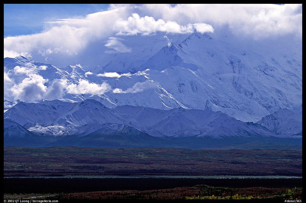Mt Mc Kinley in the clouds from Wonder Lake area. Denali  National Park, Alaska, USA.