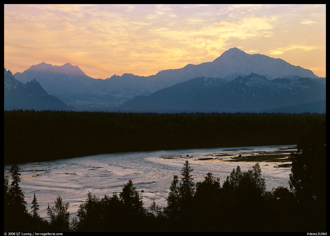 Mt Mc Kinley and Chulitna River at sunset from Denali State Park. Denali  National Park