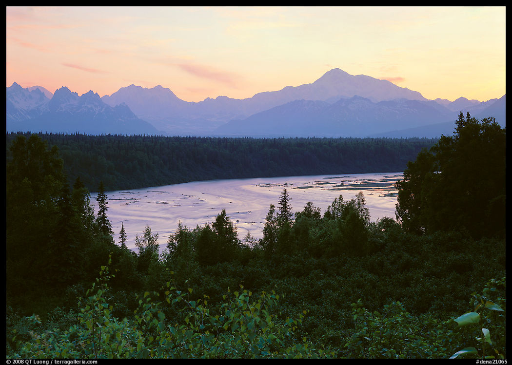 Mt Mc Kinley and Chulitna River at sunset from Denali State Park. Denali  National Park