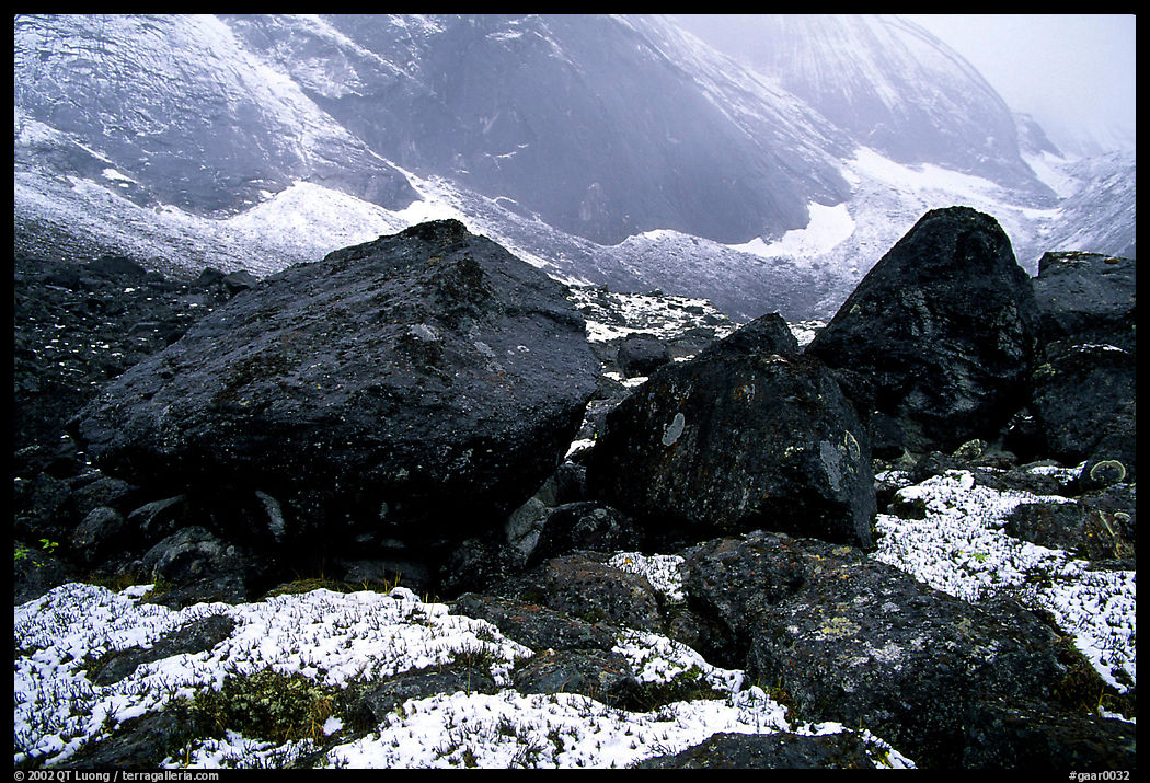 Boulders at the base of Arrigetch Peaks. Gates of the Arctic National Park, Alaska, USA.