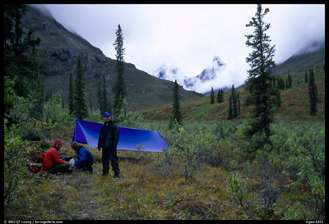 Backpackers camp in Arrigetch Valley. Gates of the Arctic National Park, Alaska
