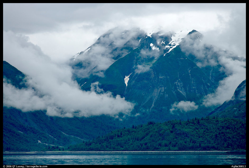 Peaks and low rain clouds. Glacier Bay National Park, Alaska, USA.
