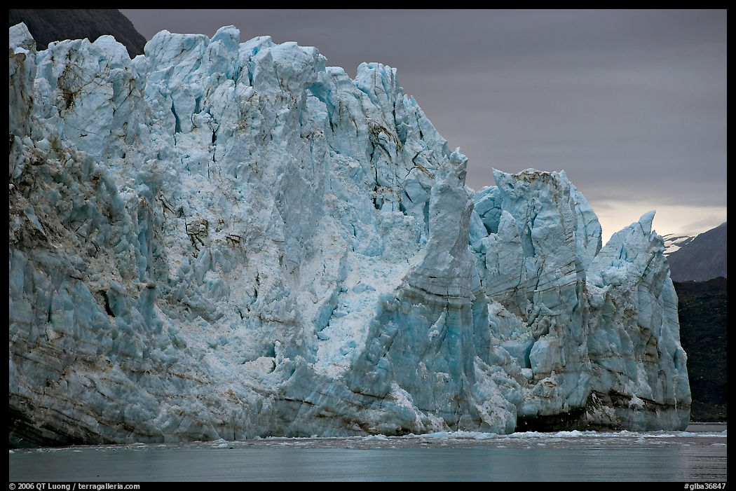 Blue ice on the face of Margerie Glacier. Glacier Bay National Park, Alaska, USA.