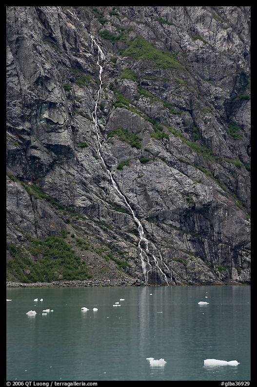 Waterfall, Tarr Inlet. Glacier Bay National Park, Alaska, USA.