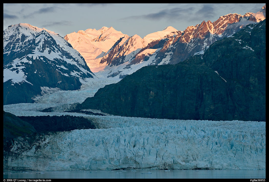 Mount Fairweather and Margerie Glacier, sunrise. Glacier Bay National Park, Alaska, USA.