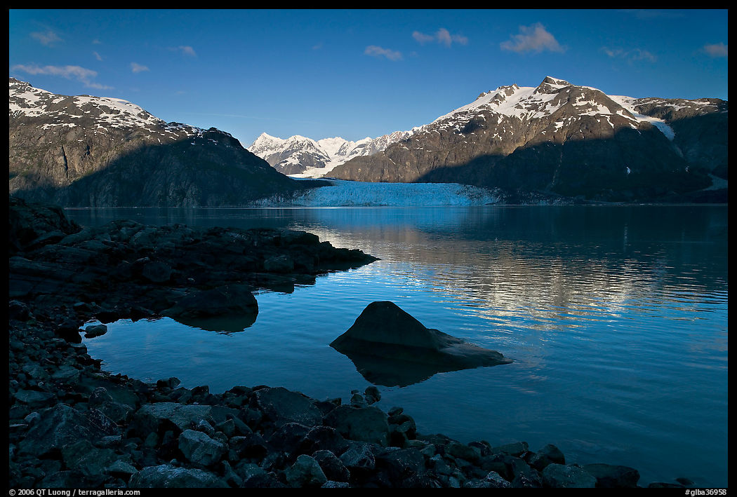 Mount Fairweather, Margerie Glacier, Mount Forde, and cove. Glacier Bay National Park, Alaska, USA.