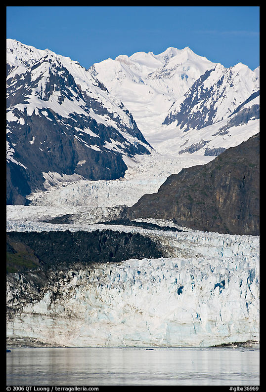 Margerie Glacier flows from Mount Fairweather, early morning. Glacier Bay National Park, Alaska, USA.
