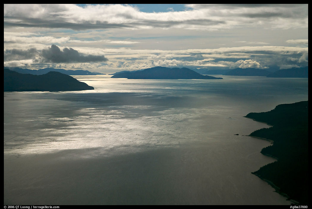 Aerial view of Sitakaday Narrows, late afternoon. Glacier Bay National Park