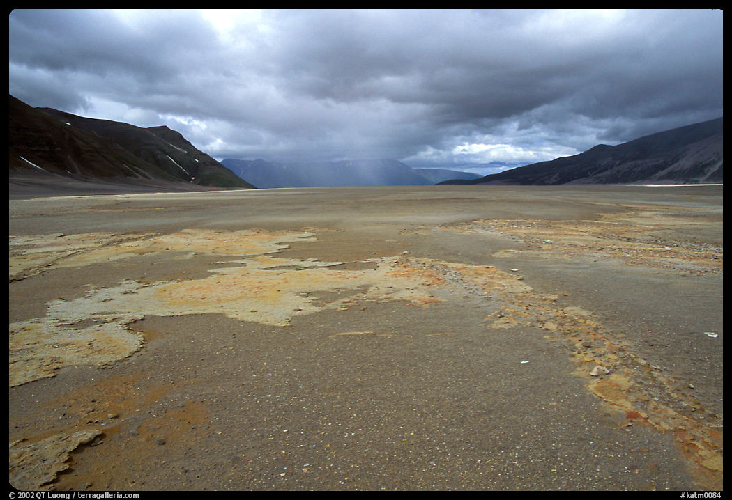 Colorful slabs in the ash-covered floor of the Valley of Ten Thousand smokes. Katmai National Park, Alaska, USA.