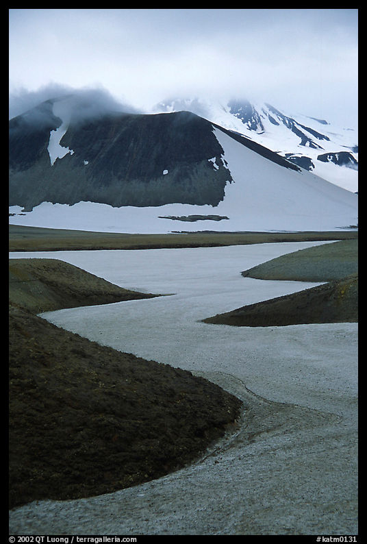 Snow is still present in early summer, Valley of Ten Thousand smokes. Katmai National Park, Alaska, USA.