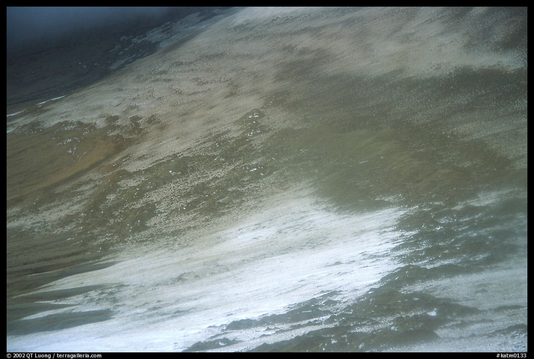Patterns of melting snow, Valley of Ten Thousand smokes. Katmai National Park, Alaska, USA.