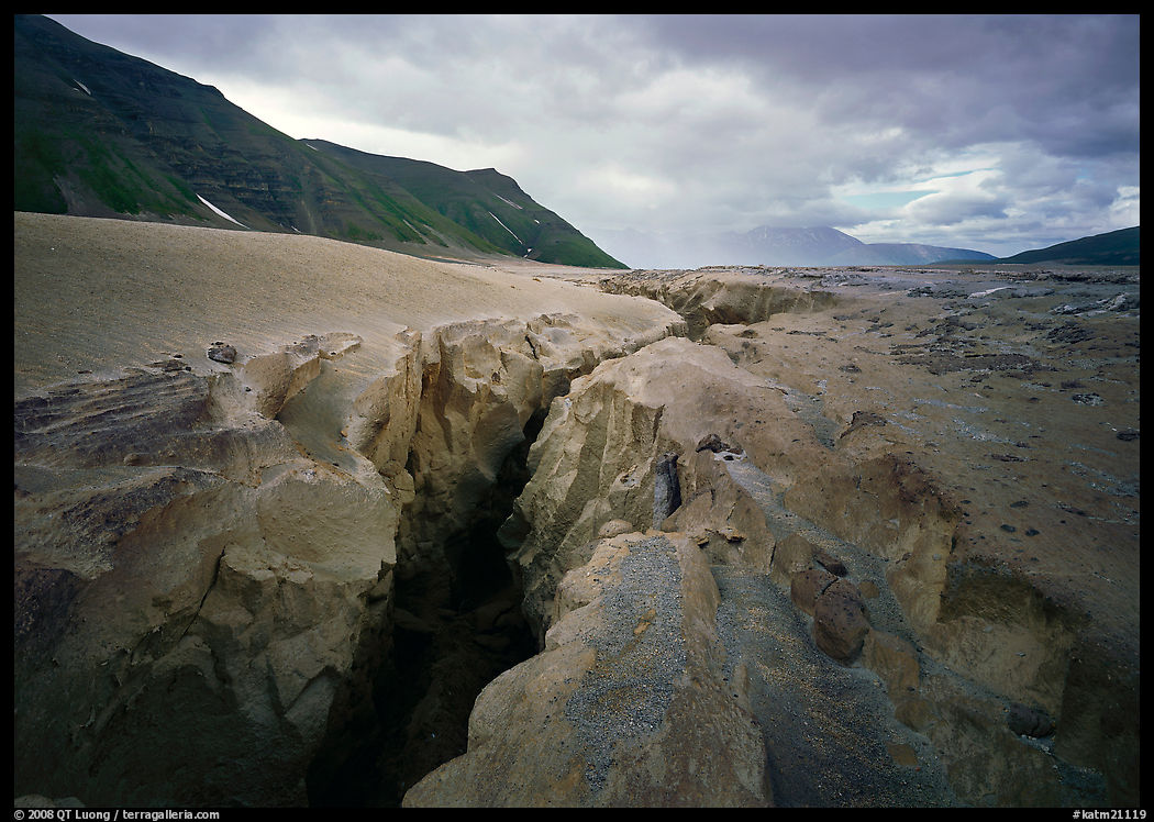 Gorge carved by Lethe River ash floor of Valley of Ten Thousand smokes. Katmai National Park, Alaska, USA.