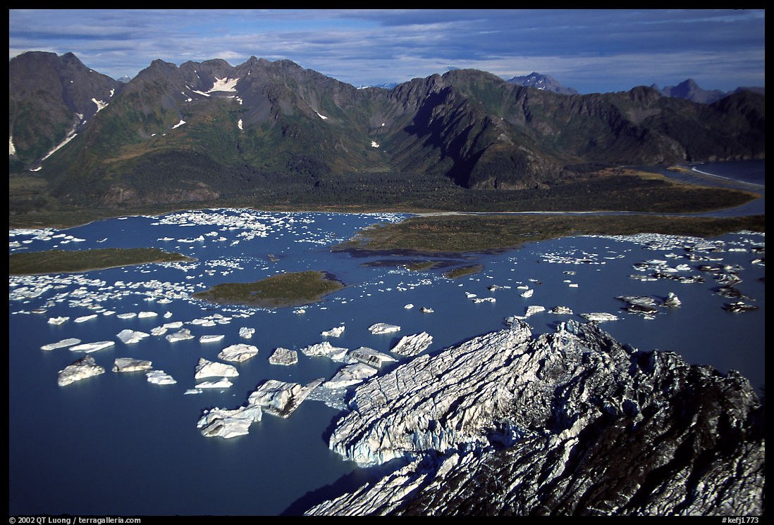 Aerial view of Bear Glacier and lagoon. Kenai Fjords  National Park, Alaska, USA.